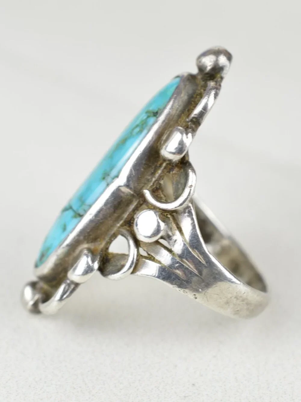 VTG Navajo Sterling Silver Turquoise Statement Ring Size 5.25 - Picture 9 of 11